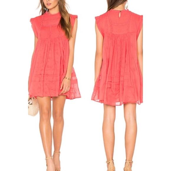 Free People Nobody Like You Boho Pintuck Lace Cotton Embellished Mini Dress XS - Picture 1 of 12